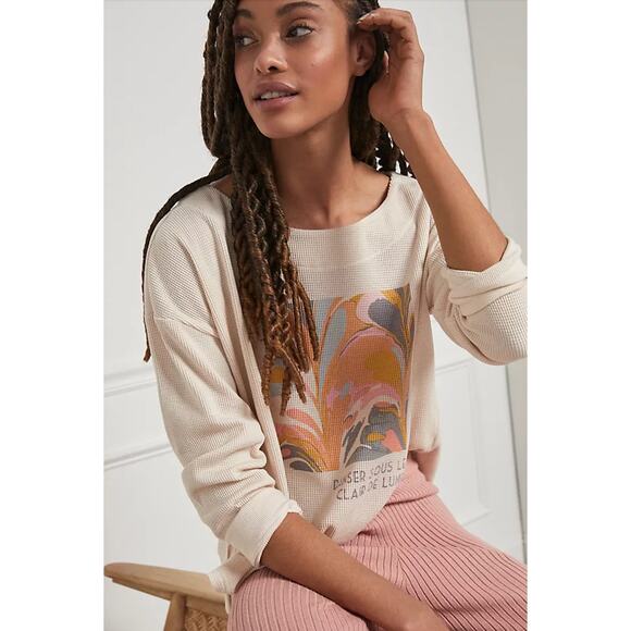 Saturday/Sunday Cream Catrina Thermal Long Sleeve Waffle Top XS - Picture 3 of 14